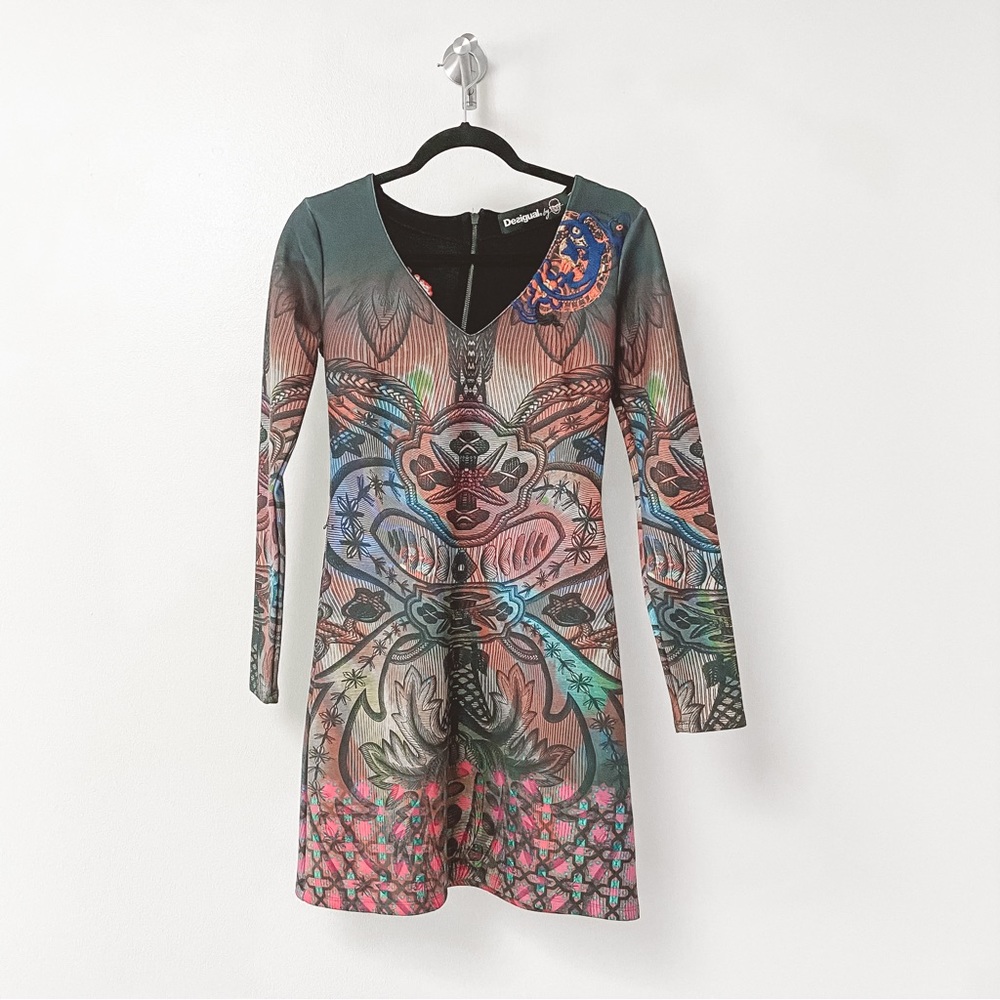 Desigual by Christian Lacroix Spring Holiday Mix Media Mesh Back Knit Mini Dress